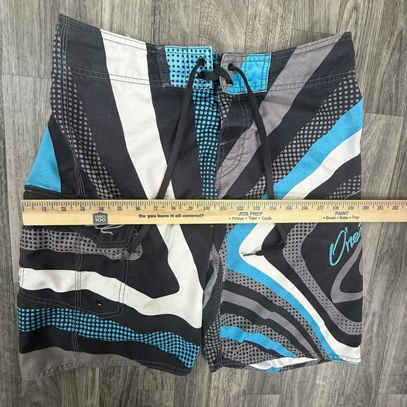 O’Neill Board Shorts Blue Black White Swirl Logo Pocket 22” Outseam Surf - Picture 6 of 6